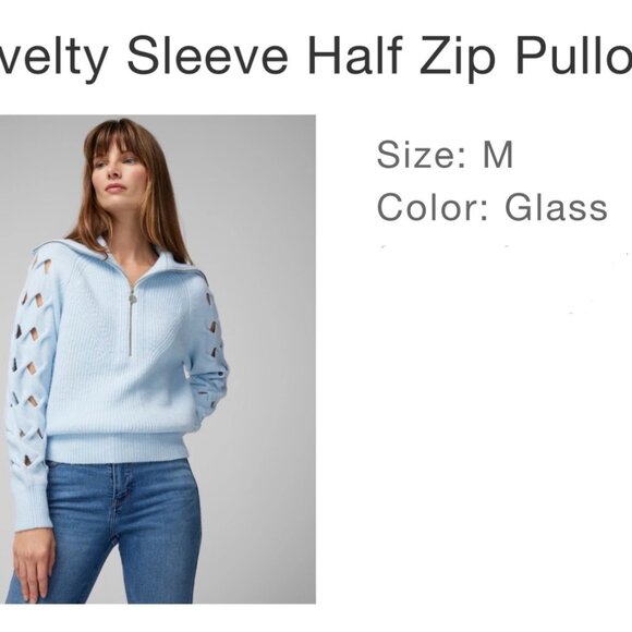 WHBM Novelty Sleeve Half Zip Pullover Color Glass ( Light Blue ) Size M - Picture 9 of 13